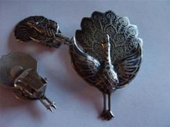 Vintage Sterlling Silver Siam Peacock Brooch/Pin & Earring Set