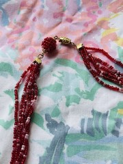 Vintage Red Glass Necklace And Earring Set Seed Bead Japan 1940s/1950s Read