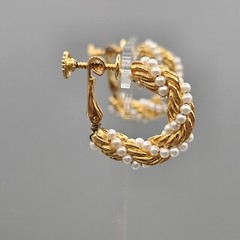 Faux Pearl Rope Earrings Clip On Hoop Classic Twist Screw Back Non-Pierced