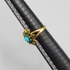 BOHO VINTAGE STYLE AGED GOLD WOMEN’S RING SZ 8.5 GREEN AND TURQUOISE