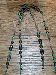Vintage Blue, Green & Teal Glass 65″ Necklace Opera Length