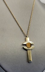 Vintage Whiting & Davis Pendant Necklace Tiger Eye Stone Mid Century MCM Gold19″