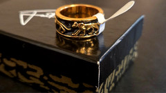 Vintage JACKIE COLLINS Gold-tone and Black Enamel Panther Statement Ring~Size 7