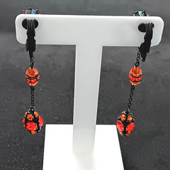 Stunning Japanned Hinged Clip On Earrings with Aurora Borialis AB Crystal