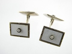 Vintage 800 Silver White and Black Enamel with Seed Pearl Bullet Back Cufflinks