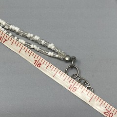 Layered Beaded Necklace Acrylic Glass White Silver Multi Strand Collar Boho 19″