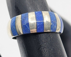 Vintage 950 Silver Mexico Lapis Lazuli Inlaid Flush Domed Ring Band Size 7