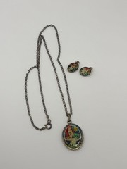 Vintage Y2K Era Sterling Silver Little Mermaid 18” Necklace Post Earring Set