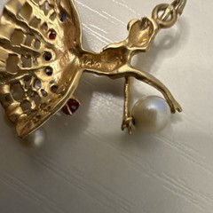 Vintage 14k Yellow Gold Ballerina Dancer Charm with Pearls and Gemstones