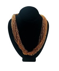 Vintage Miriam Haskell Amber Gold Seed Bead Torsade Multi Strand Necklace