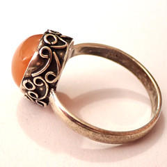 Size 9.75 Orange Carnelian Cab Ring Fancy Scrollwork 925 Sterling Silver 5.8g