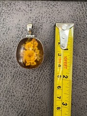Vintage Baltic Amber Pendant Sterling Silver 925 Round Shape Flower