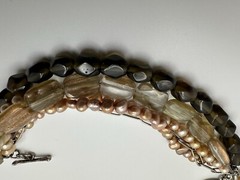 Vintage Sterling Silver Smoky Quartz Pearl 5 Strand Bracelet 8” JB23