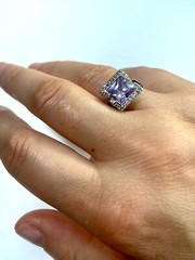 VTG Estate Find Sterling Silver Square Shape Amethyst Clear Crystal Ring Sz 7