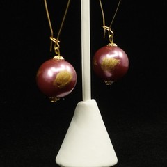 70s Brass and Enamel Burgundy Round Orb Dangle Earrings
