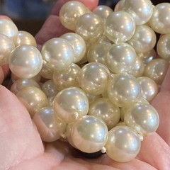 SIGNED CAROL LEE 925 HUGE 10 MM. IRIDESCENT LUSTRE GLASS PEARL KNOTTED NECKLACE