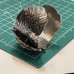 Vintage Oversized Enamel Flower Bangle Cuff Antiqued Silver Leaves Large
