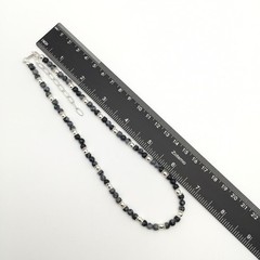 Silver Schark Handmade Sterling Silver & Snowflake Obsidian Necklace 15-18” #94
