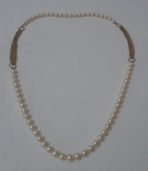 Vintage White Bead Gold Tone Chain Link Long Vintage Necklace 36 in Long