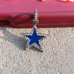 1 Pc Pave Diamond blue Bakelite Star Pendant-925 Sterling Silver Pendant 21mm