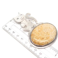 925 Sterling Silver Vintage Real Fossil Cat / Kitten & Turtle Pendant