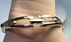 Vintage Aurora Borealis Pink Rhinestone Bracelet Gold Tone Ornate Open Work MCM