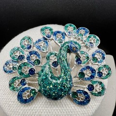 Cobalt Blue Statement Pendant Necklace Set Peacock Brooch Earrings Art Deco Look