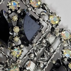 Wide Rhinestone Panel Bracelet 5 link & Earrings Set ab black rhinestones vtg