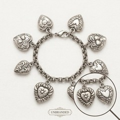 Vintage 90s Silver Heart Charm Bracelet Double Sided Reversible Chunky