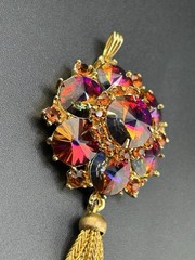 Vintage Edlee Watermelon Rivoli Gold Tone Dangle Pendant
