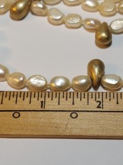 Vtg 3 Strand Baroque Freshwater Pearl Necklace Teardrop Metal Spacers 16-18-22″