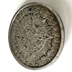 Vtg 1974 Mayan/Aztec Calendar Pendant – Altered Bergamot Brass Belt Buckle -USA