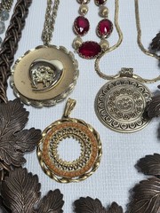 Vintage Unique Jewlery Lot Copper Wood Glass Metal Bead Necklaces
