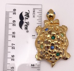 Avon Vintage Gold Tone Turtle Flower Multicolor Rhinestone Brooch