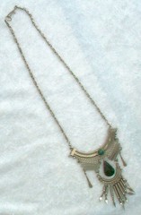 Vintage Peruvian Alpaca Nickel Silver Chrysocolla Teardrop Bib Choker Necklace