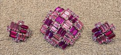 Sherman Fuchsia Pink Purple Brooch Pin Earrings Baguette Rhinstones Nice MARKED