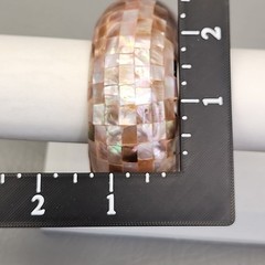 Vintage Mother of Pearl Bangle Bracelet Mosaic Wide Domed Peach Pink 8.25″