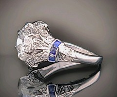 Platinum Vintage Filigree 1.50ct. Natural Old Euro Diamond Sapphire Ring 1920’s