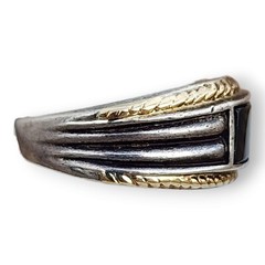 Vintage Signed Sterling Silver 925 and 14KT Gold Onyx Band Ring Size 10.75