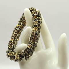 Amber & Clear Crystal Rhinestone Evening Wear Chunky Stretch Bracelet Gold Tone