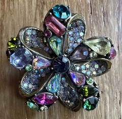 Vibrant Vintage Hollycraft Brooch Signed Blue Purple Green Pink Gold toned P-7