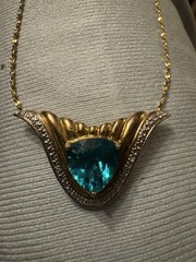 Ross-Simons Blue Glass & Genuine Diamond Pendant Gold Vermeil Sterling Silver