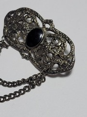 Vintage Style Ornate Metal Brooch Pin Black Agate Onyx Stone Chains Gothic…