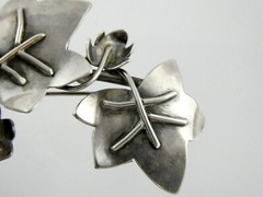 Designer OV Sterling Silver Ivy Vine Leaves Brooch Pin 925 16.5g 3.25 Inches