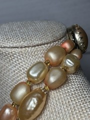 Vintage Necklace Double Layer Bead Peach Gold Tone Faux Pearl Acrylic 20-24”