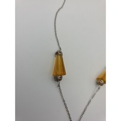 Vintage Art Deco Topaz Glass Bead Chain Czech Style Drop Markasite Necklace READ