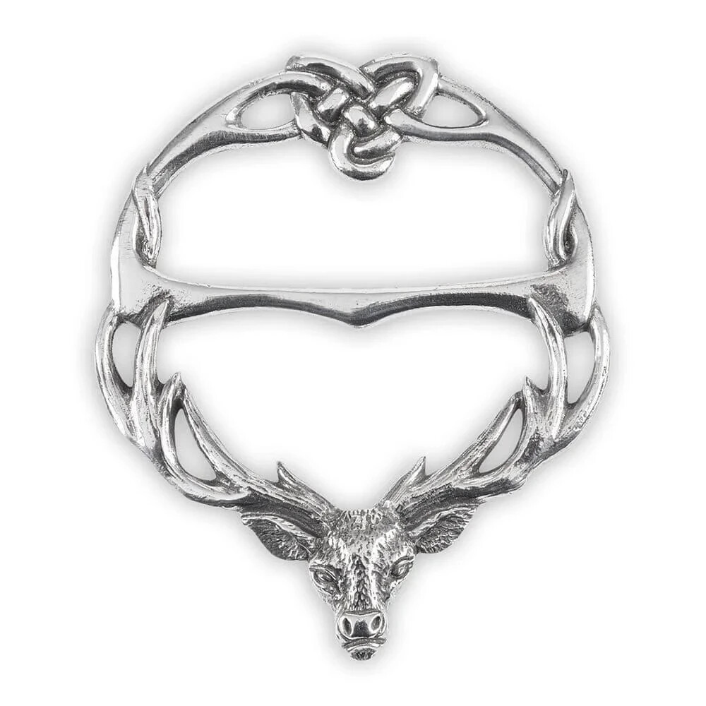 A E Williams Stag Scarf Ring Luxury Fine Pewter Round Handmade Scottish Clip