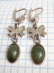 Vintage Earrings natural Nephrite stones Sterling Silver 925 star USSR Jewelry