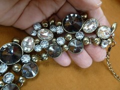 (vn-7) vintage white + smoky gray rhinestone 19″ necklace costume jewelry 40’s