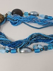 Vintage Lucille Gauthier Chunky Bib Necklace Multi Strand Blue Boho 1970s 1980s